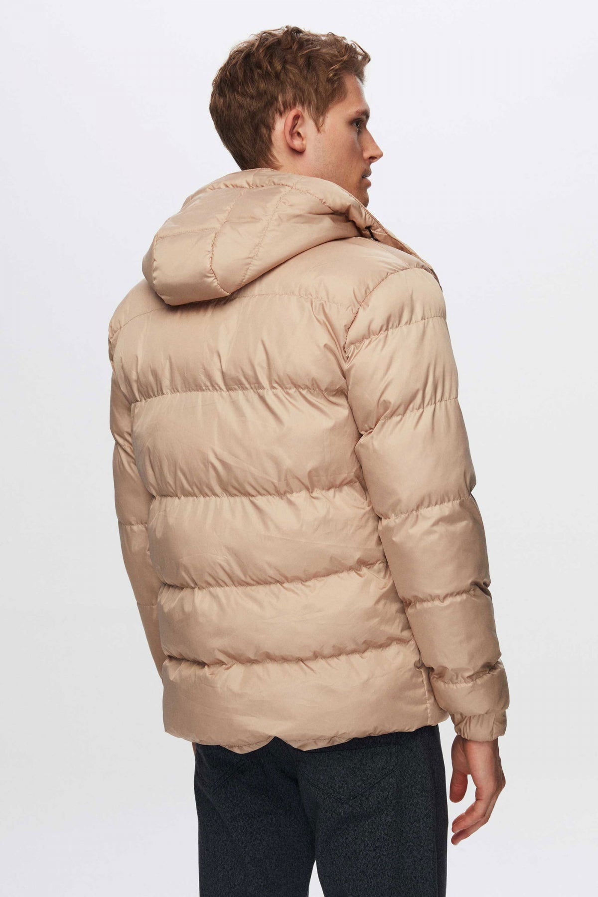 Ds Damat Regular Fit Windproof Heavy Fiber-Filled Warm Removable Hood Winter Puffer Jacket  - Taupe