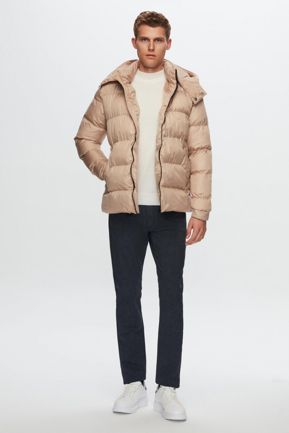 Ds Damat Regular Fit Windproof Heavy Fiber-Filled Warm Removable Hood Winter Puffer Jacket  - Taupe
