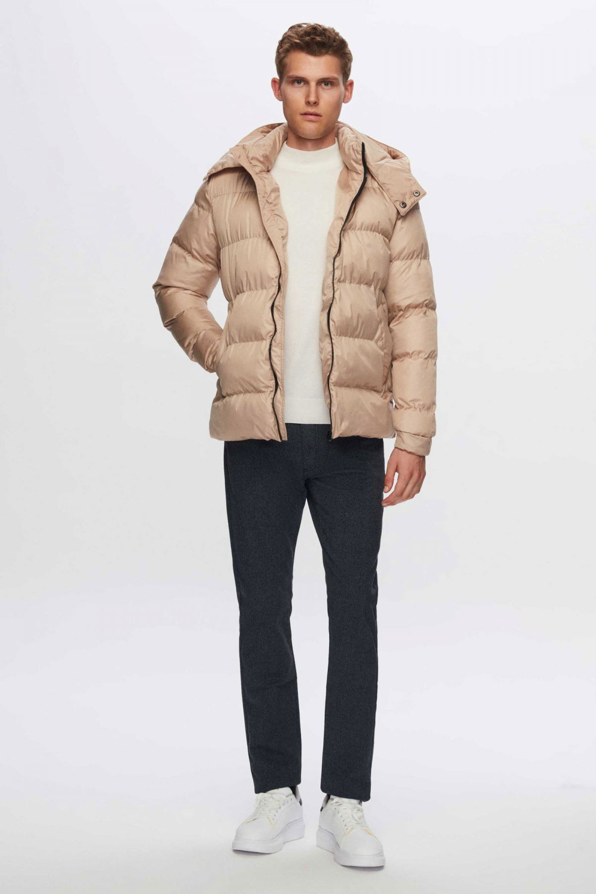 Ds Damat Regular Fit Windproof Heavy Fiber-Filled Warm Removable Hood Winter Puffer Jacket  - Taupe