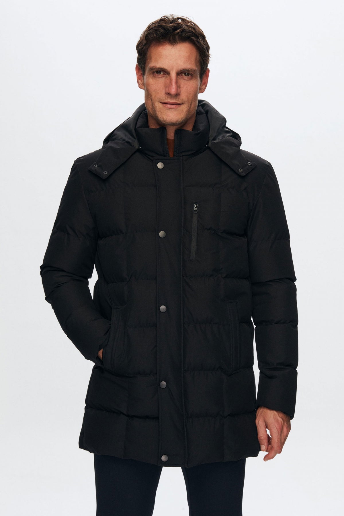 Ds Damat Regular Fit Windproof Water-Repellent Fiber-Filled Removable Hood Winter Jacket  - Black