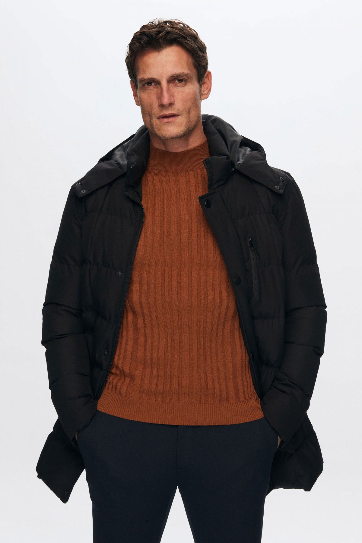 Ds Damat Regular Fit Windproof Water-Repellent Fiber-Filled Removable Hood Winter Jacket  - Black