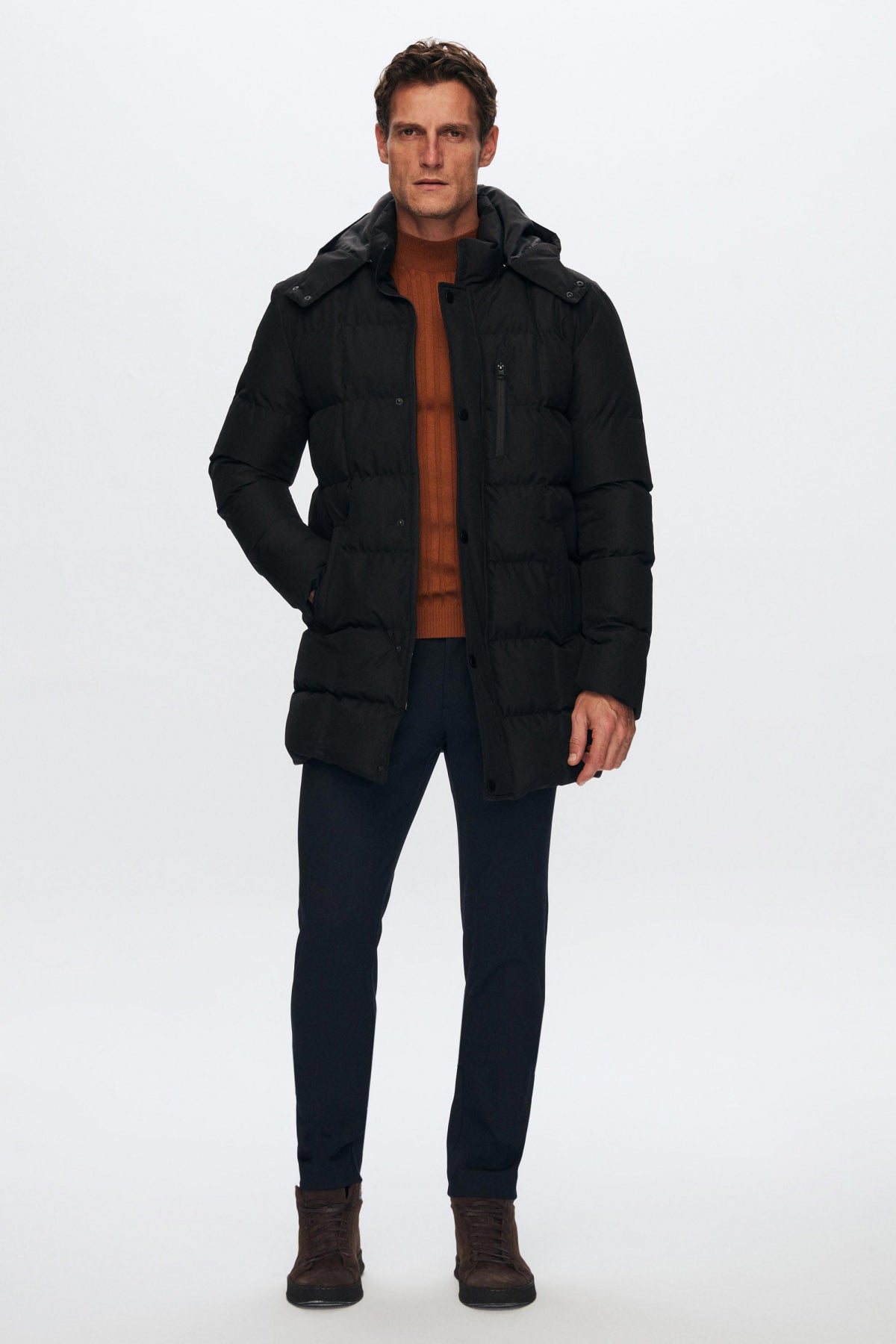 Ds Damat Regular Fit Windproof Water-Repellent Fiber-Filled Removable Hood Winter Jacket  - Black
