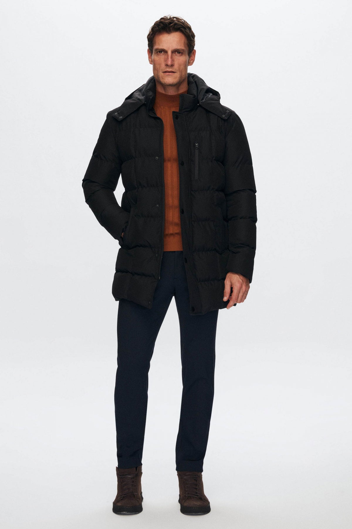 Ds Damat Regular Fit Windproof Water-Repellent Fiber-Filled Removable Hood Winter Jacket  - Black