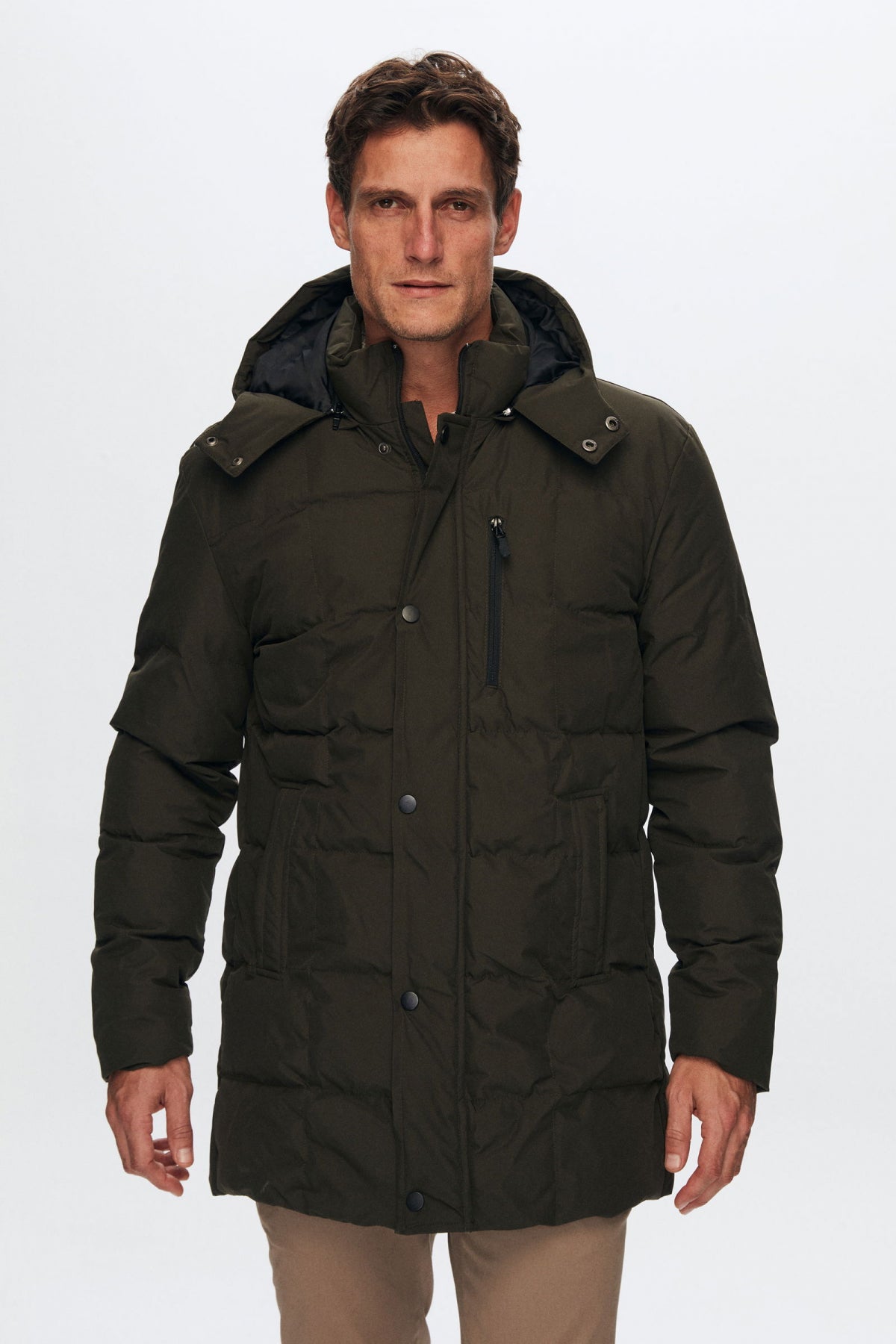 Ds Damat Regular Fit Windproof Water-Repellent Fiber-Filled Removable Hood Winter Jacket  - Khaki