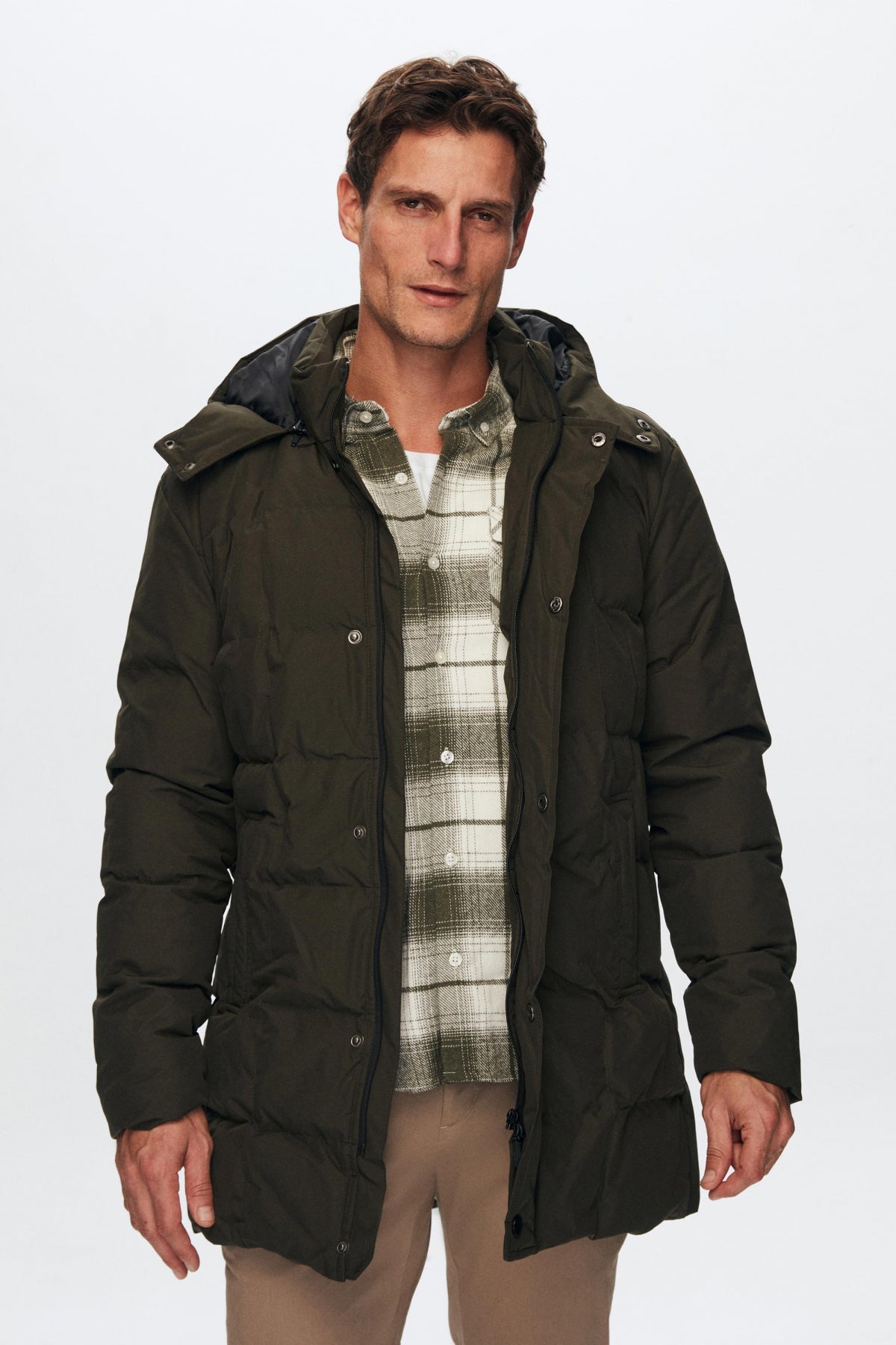 Ds Damat Regular Fit Windproof Water-Repellent Fiber-Filled Removable Hood Winter Jacket  - Khaki