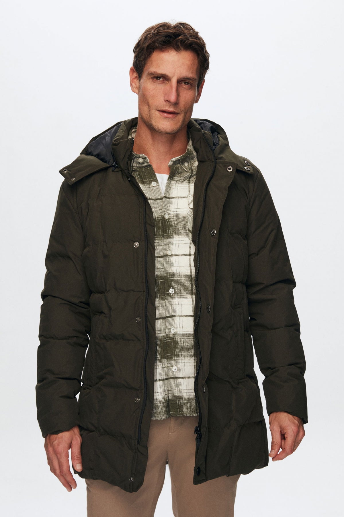 Ds Damat Regular Fit Windproof Water-Repellent Fiber-Filled Removable Hood Winter Jacket  - Khaki