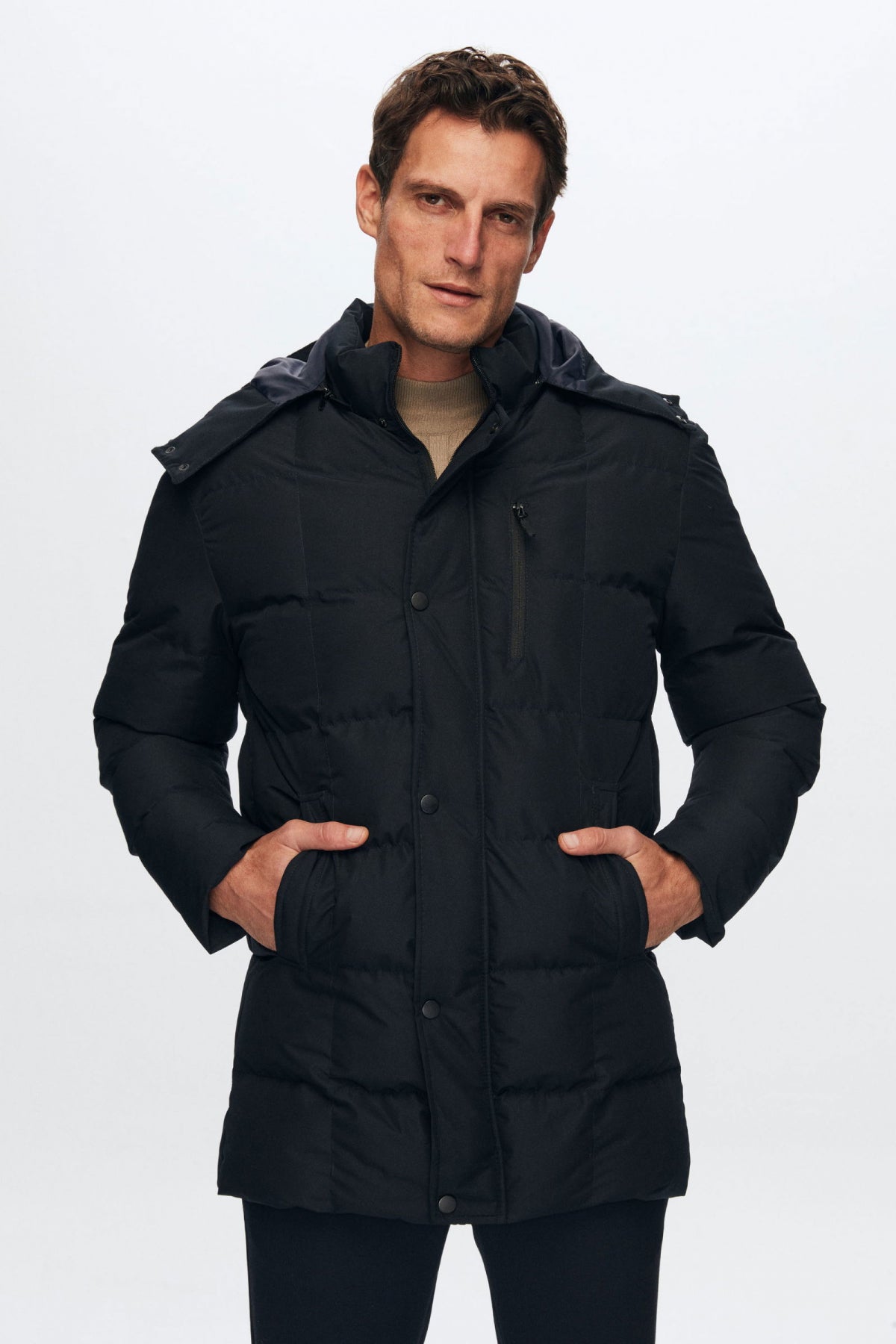 Ds Damat Regular Fit Windproof Water-Repellent Fiber-Filled Removable Hood Winter Jacket  - Navy Blue