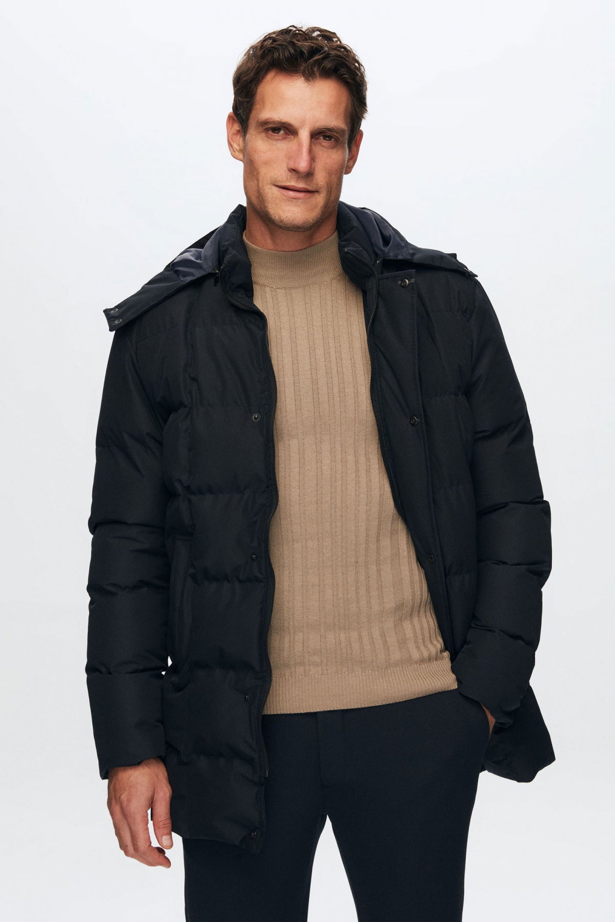 Ds Damat Regular Fit Windproof Water-Repellent Fiber-Filled Removable Hood Winter Jacket  - Navy Blue