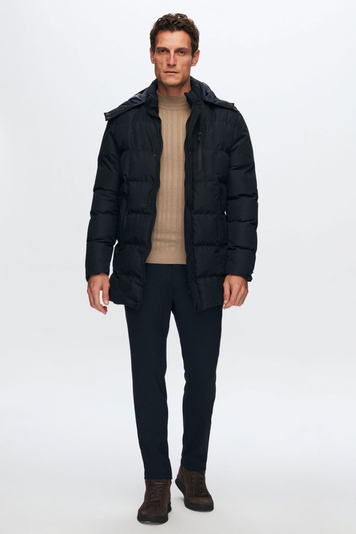 Ds Damat Regular Fit Windproof Water-Repellent Fiber-Filled Removable Hood Winter Jacket  - Navy Blue