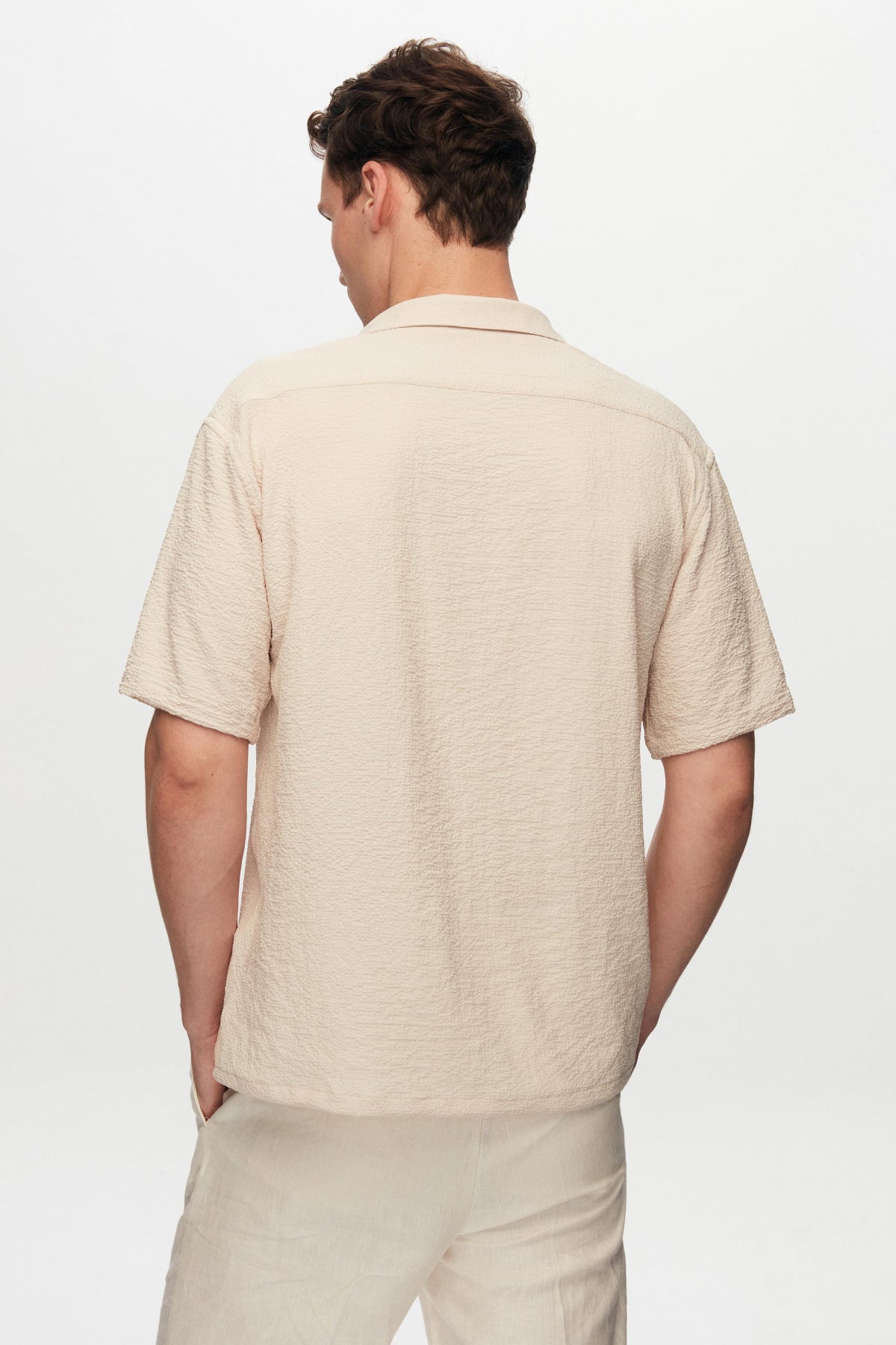 Ds Damat Relaxed Crinkled Short Sleeve Wrinkle-Free Shirt  - Beige