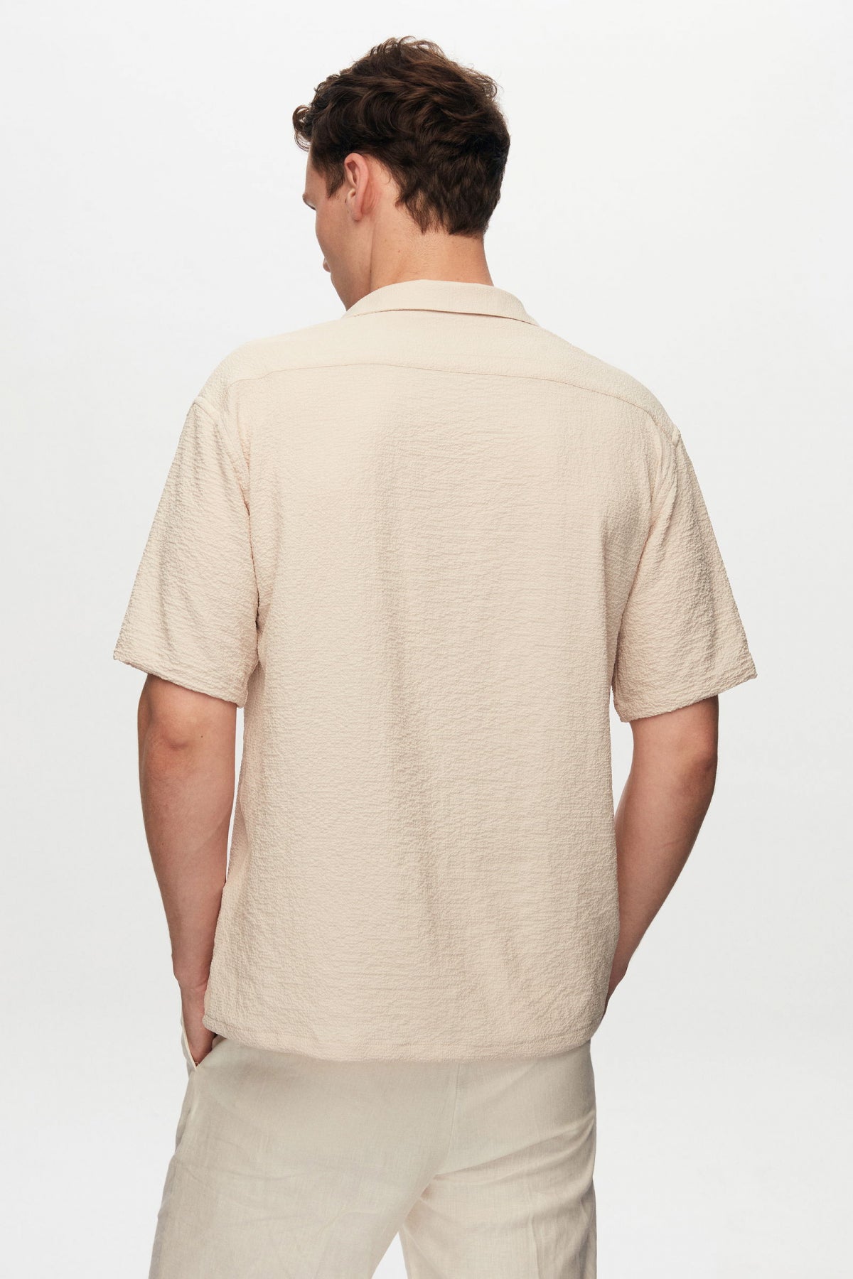 Ds Damat Relaxed Crinkled Short Sleeve Wrinkle-Free Shirt  - Beige