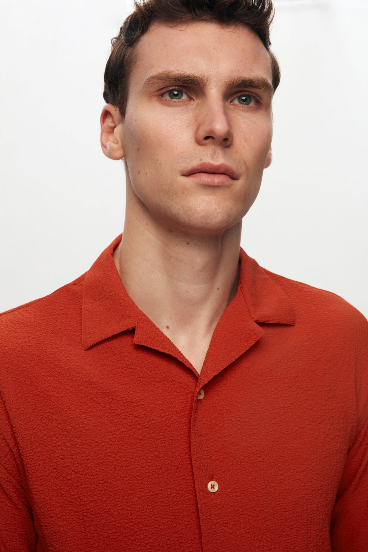 Ds Damat Relaxed Crinkled Short Sleeve Wrinkle-Free Shirt  - Brick