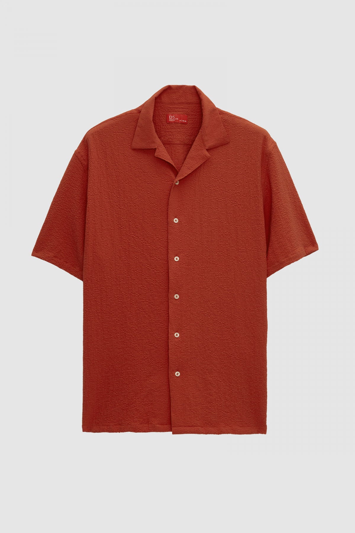 Ds Damat Relaxed Crinkled Short Sleeve Wrinkle-Free Shirt  - Brick