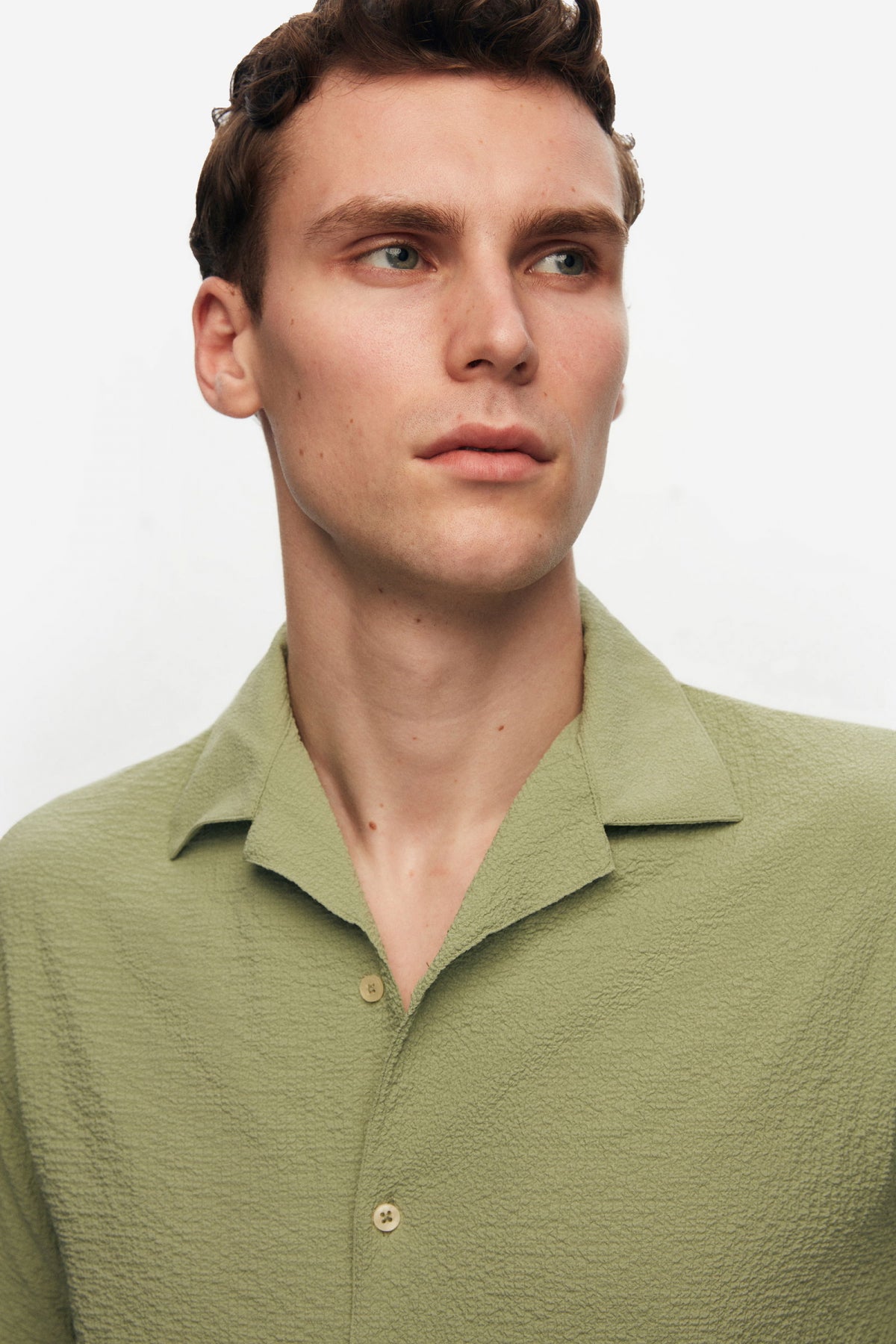 Ds Damat Relaxed Crinkled Short Sleeve Wrinkle-Free Shirt  - Green