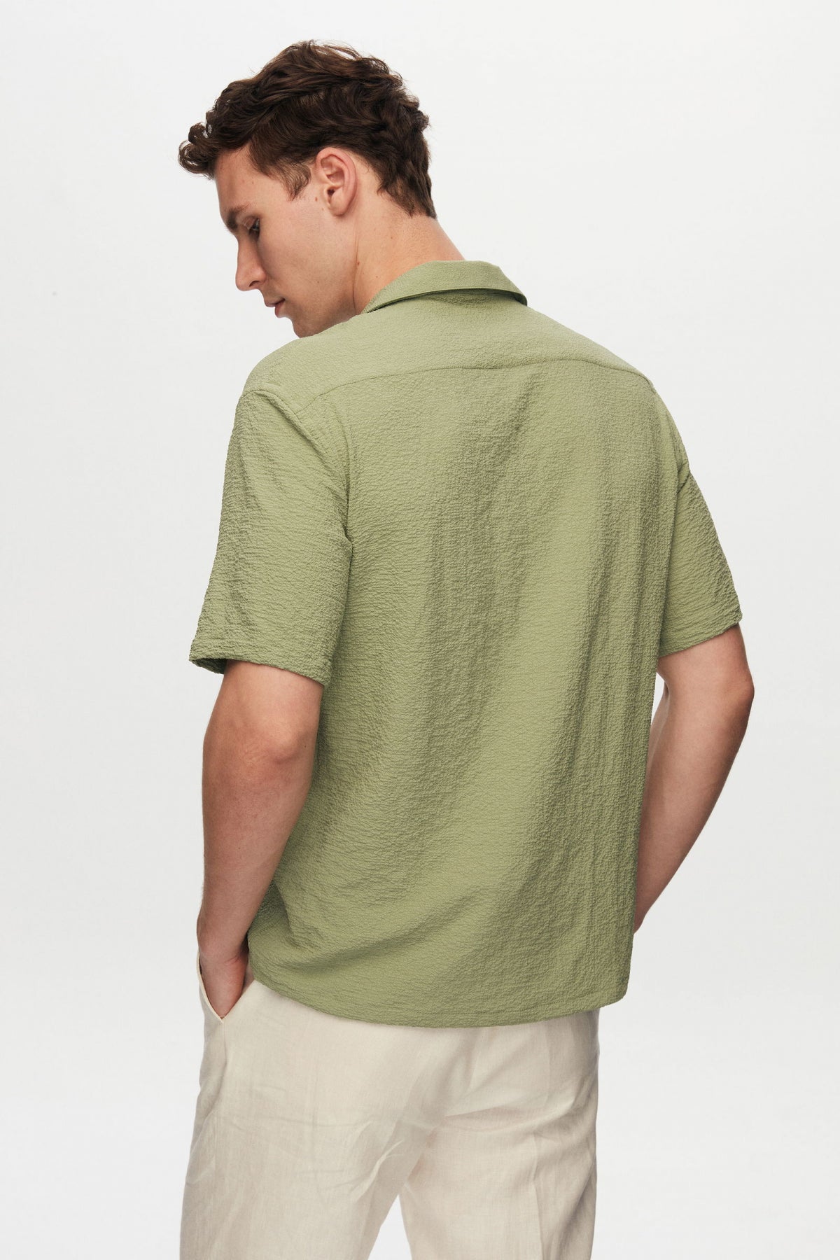 Ds Damat Relaxed Crinkled Short Sleeve Wrinkle-Free Shirt  - Green