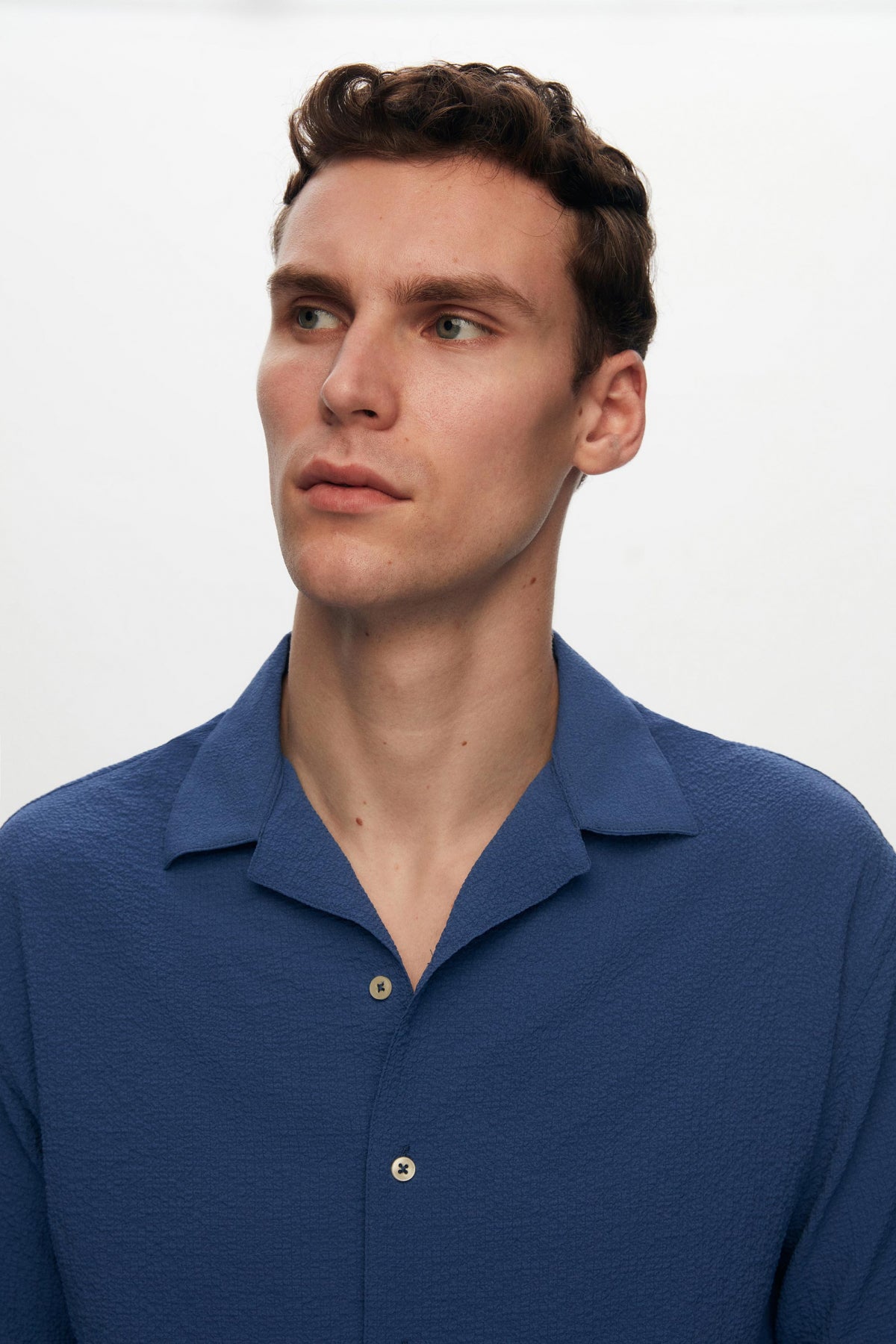 Ds Damat Relaxed Crinkled Short Sleeve Wrinkle-Free Shirt  - Indigo