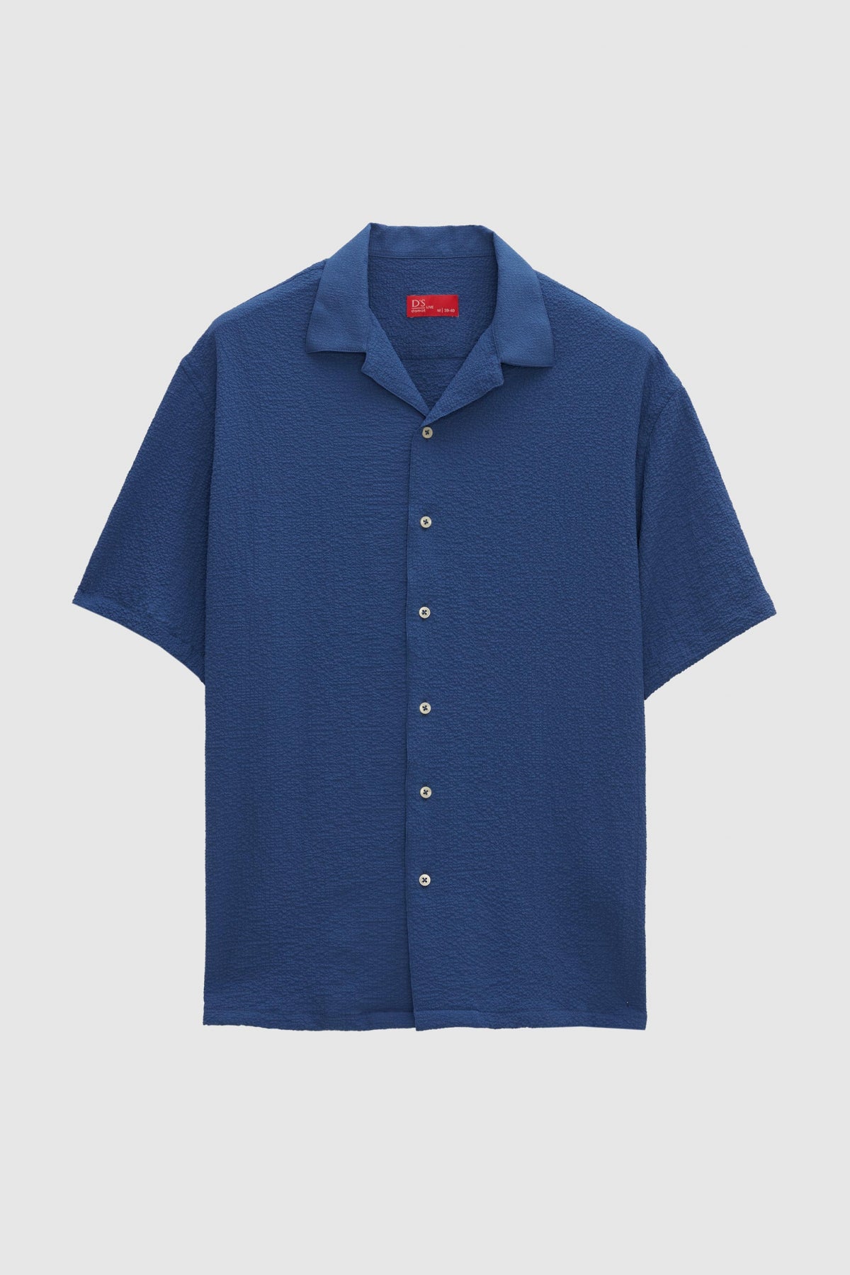 Ds Damat Relaxed Crinkled Short Sleeve Wrinkle-Free Shirt  - Indigo