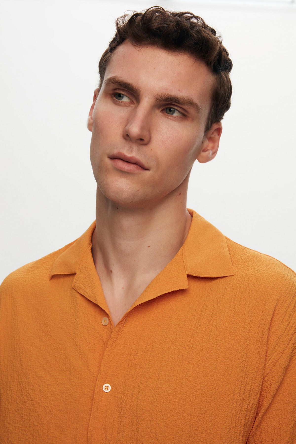 Ds Damat Relaxed Crinkled Short Sleeve Wrinkle-Free Shirt  - Orange