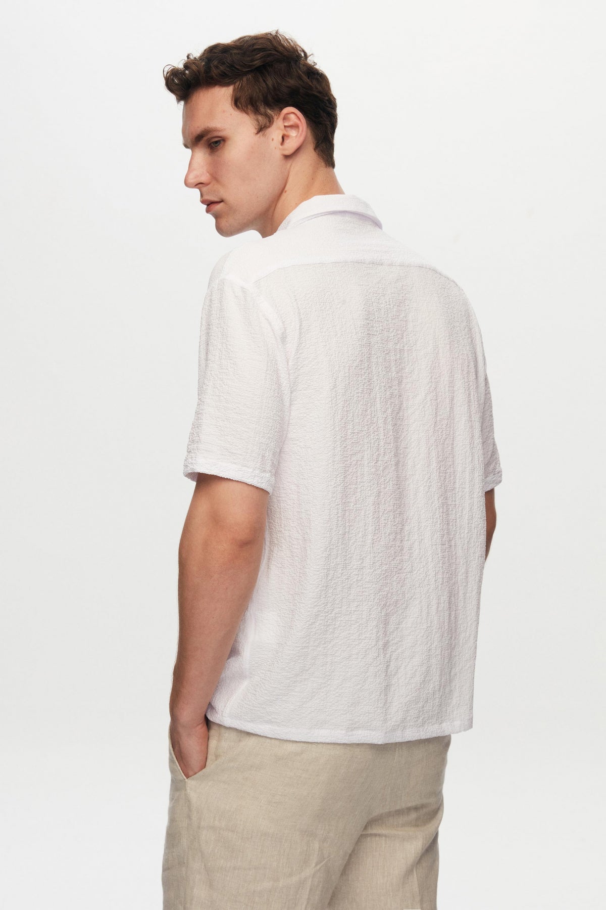 Ds Damat Relaxed Crinkled Short Sleeve Wrinkle-Free Shirt  - White