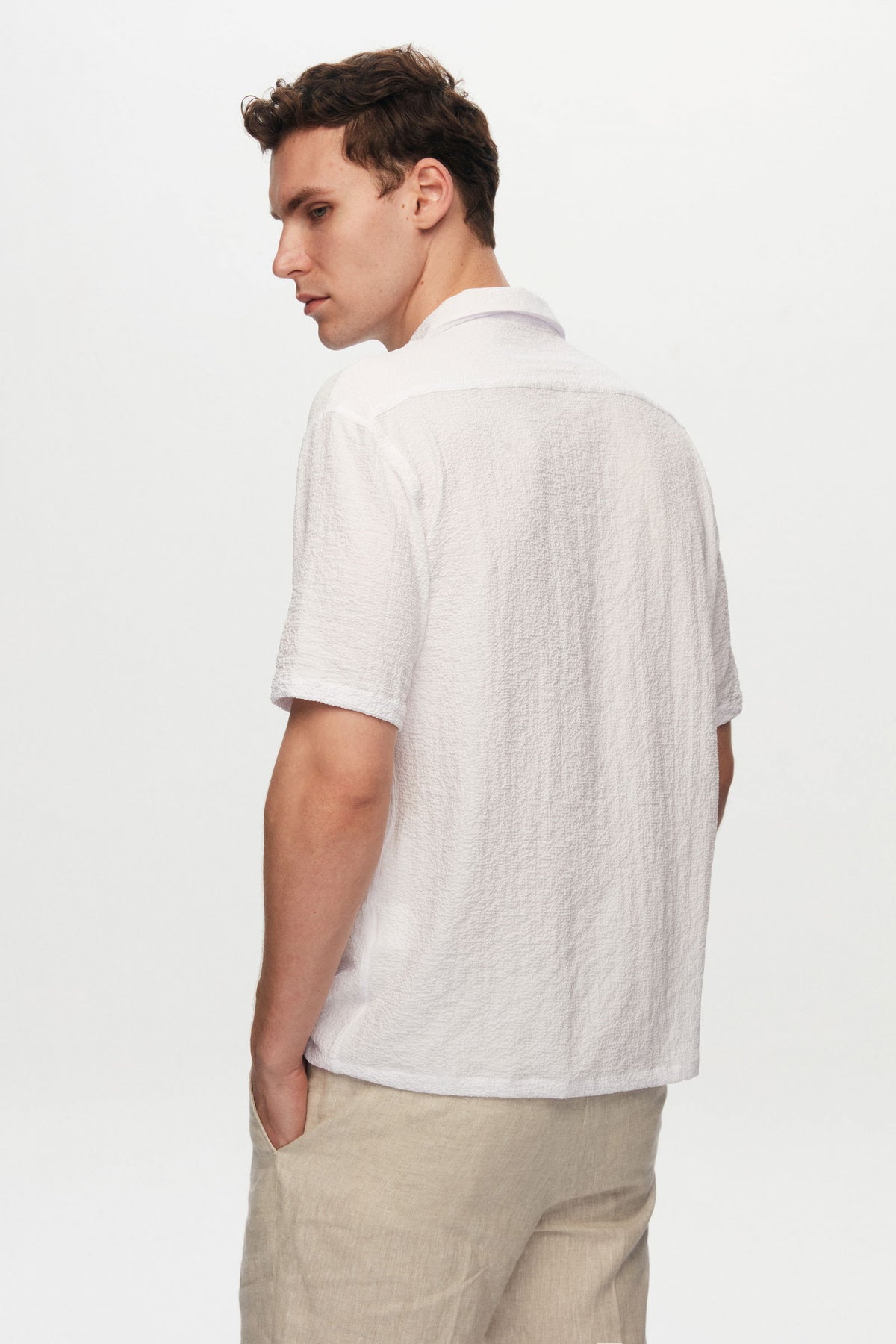 Ds Damat Relaxed Crinkled Short Sleeve Wrinkle-Free Shirt  - White