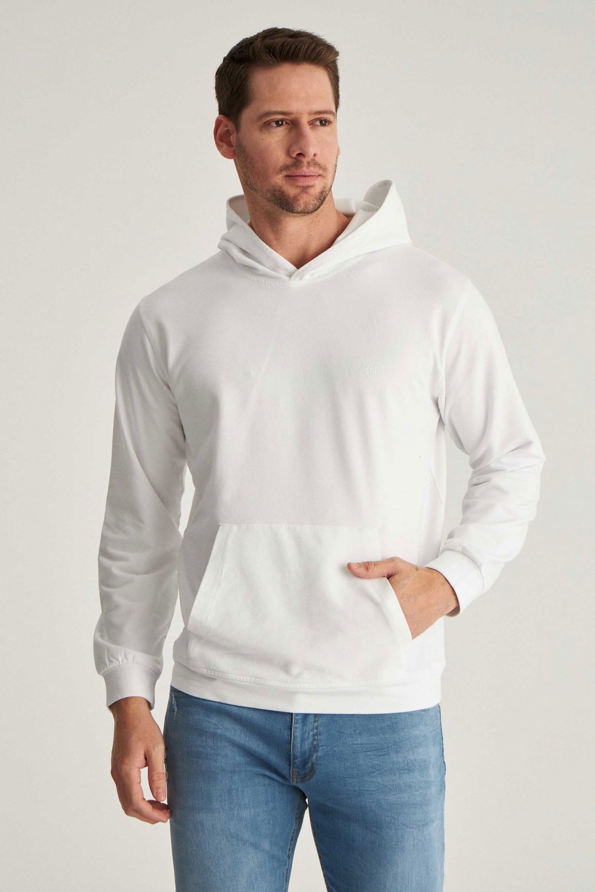 Ds Damat Relaxed Fit Cotton Logo Printed Sweatshirt  - White