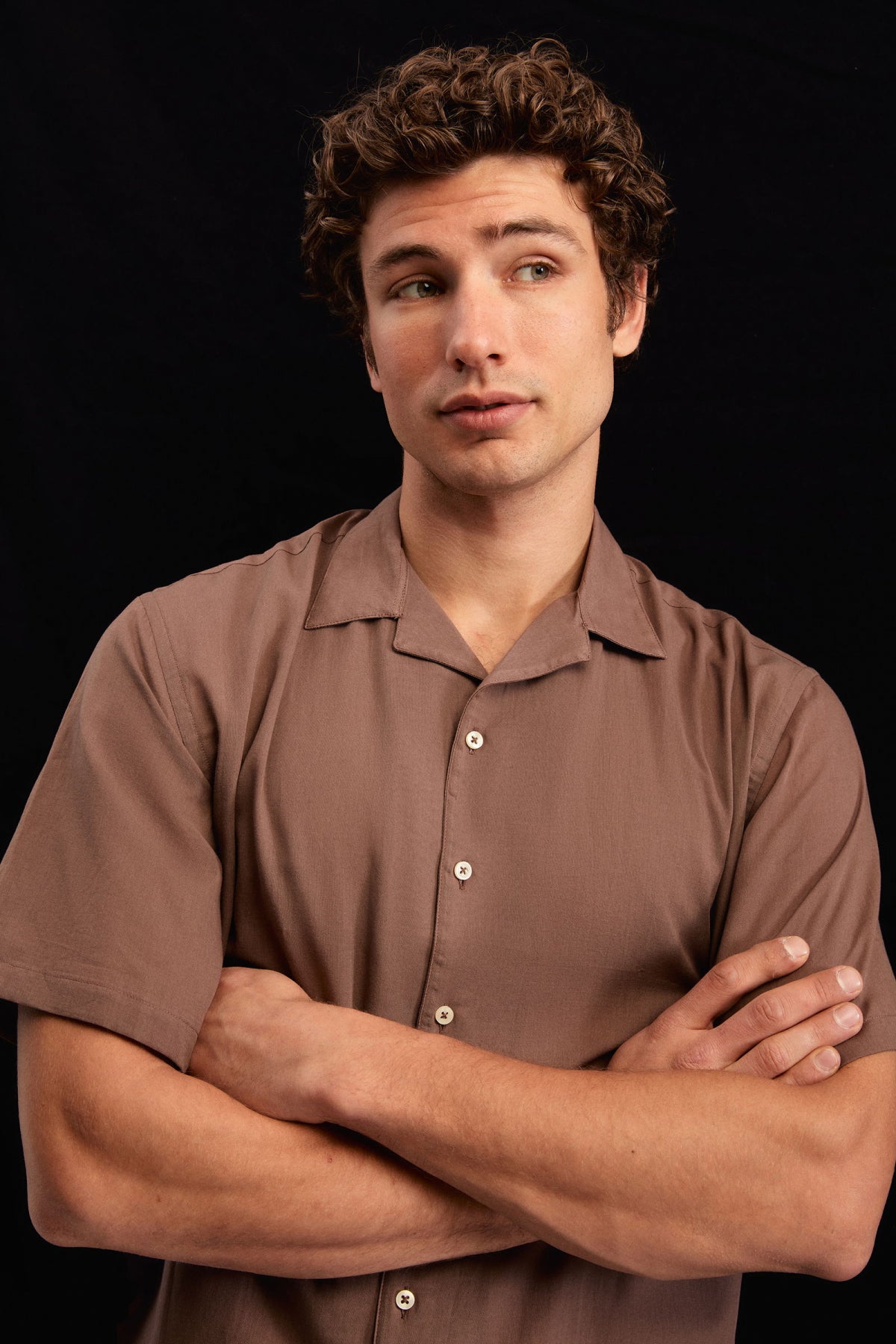 Ds Damat Relaxed Plain Cotton Linen-Look Explorer Collar Summer Shirt  - Brown
