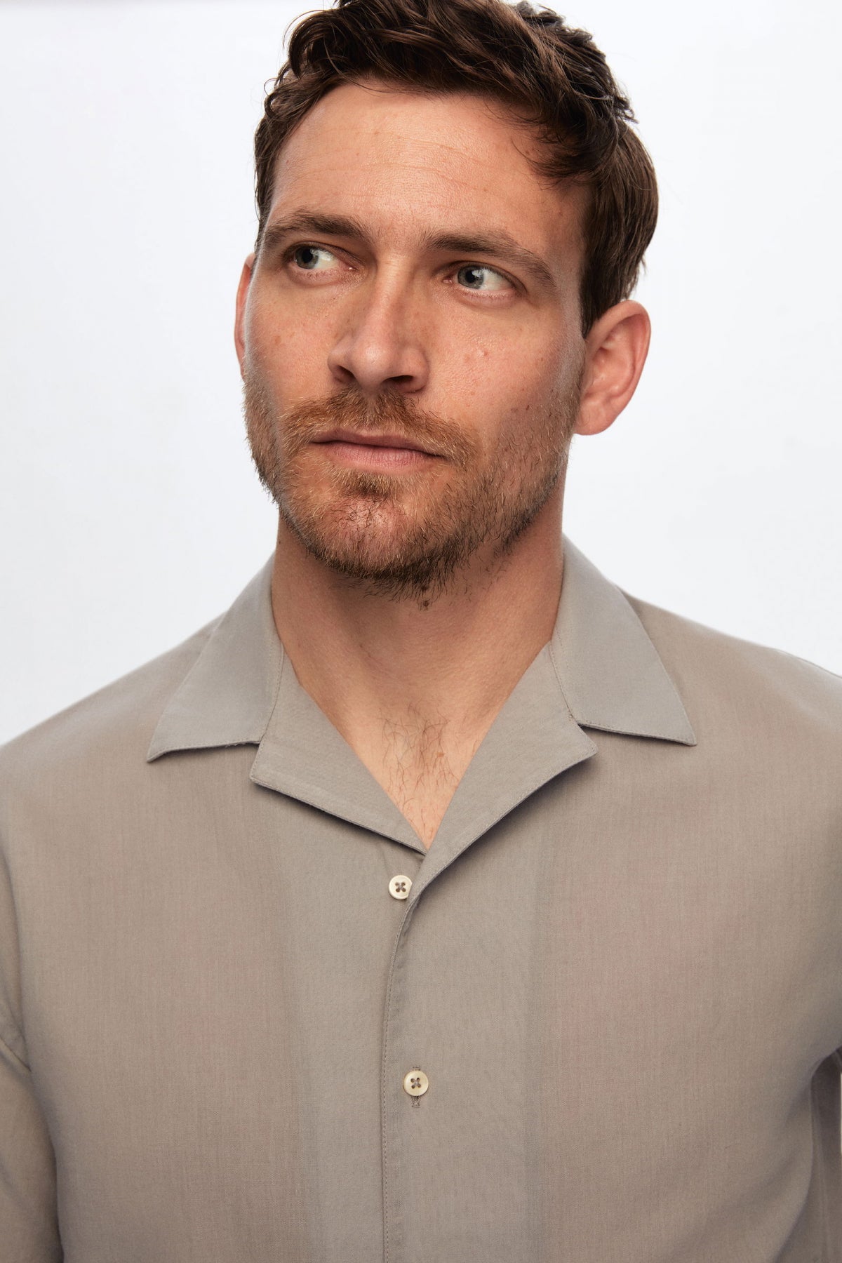 Ds Damat Relaxed Plain Cotton Linen-Look Explorer Collar Summer Shirt  - Gray