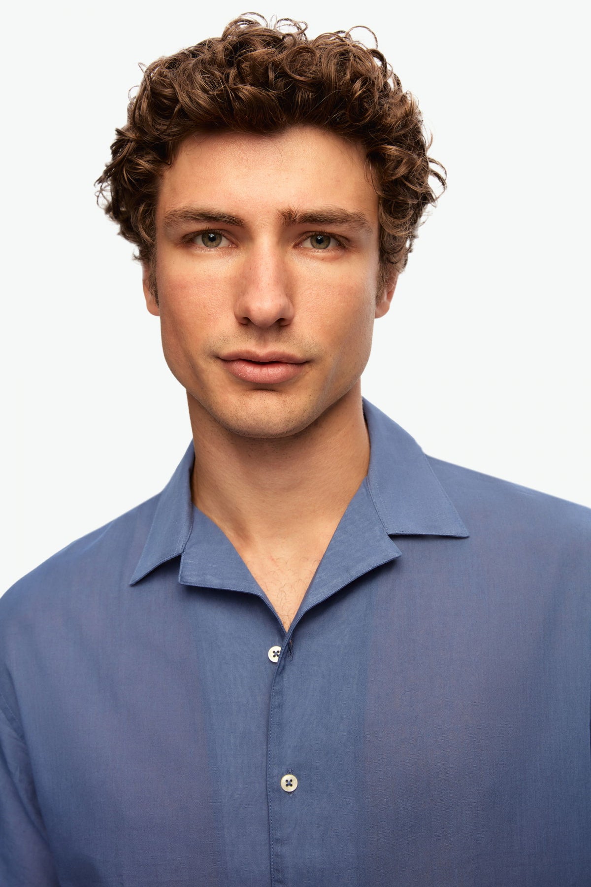 Ds Damat Relaxed Plain Cotton Linen-Look Explorer Collar Summer Shirt  - Indigo