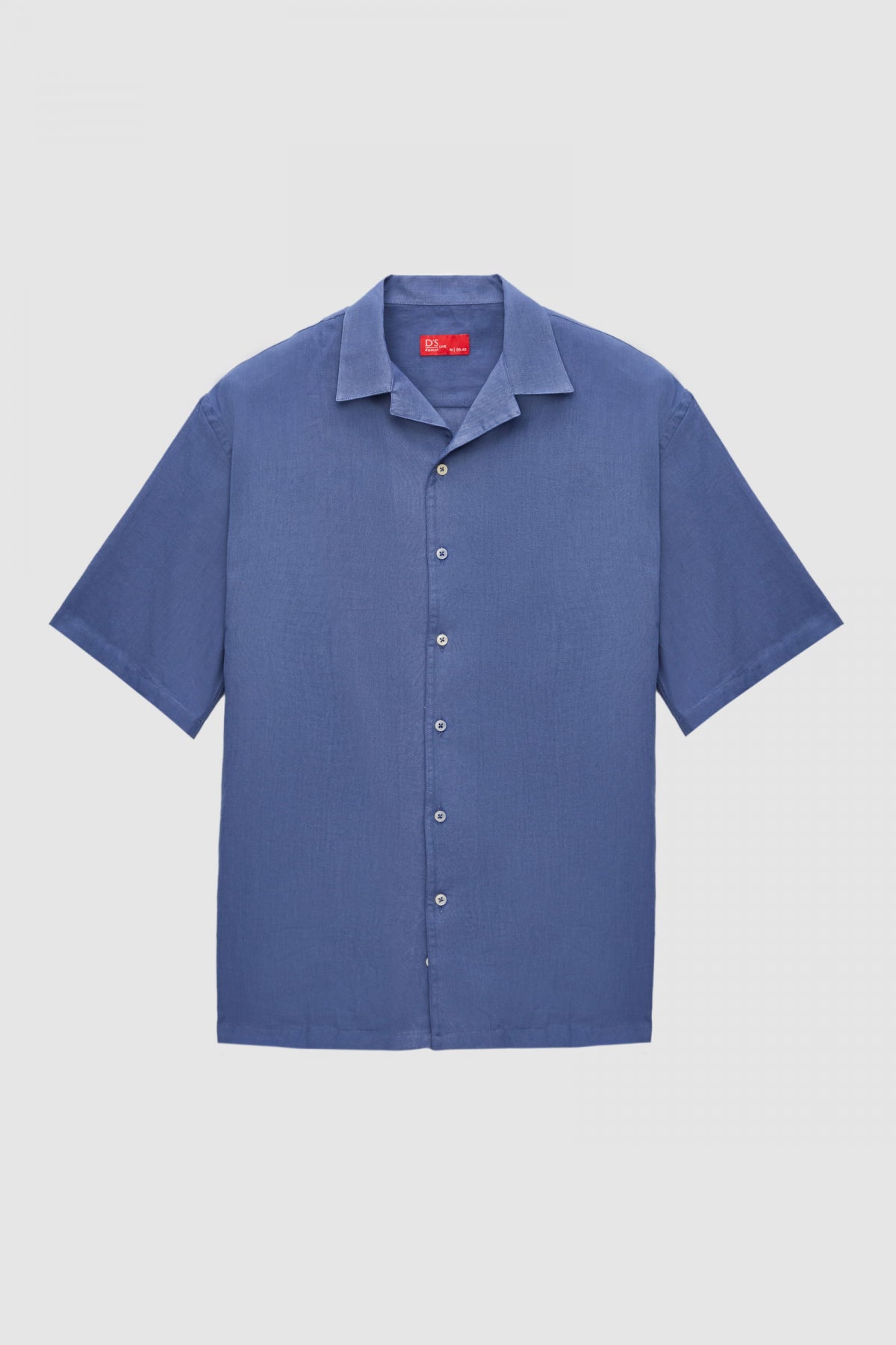Ds Damat Relaxed Plain Cotton Linen-Look Explorer Collar Summer Shirt  - Indigo