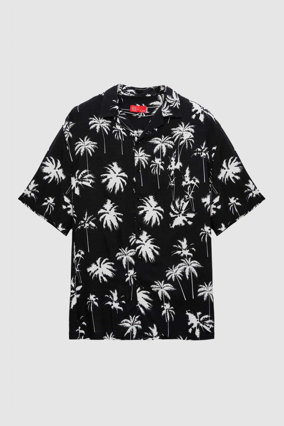Ds Damat Relaxed Printed Palm Pattern Short Sleeve Summer Viscose Shirt  - Black