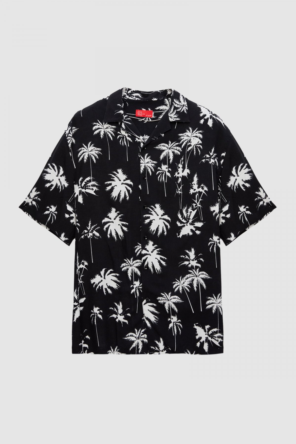 Ds Damat Relaxed Printed Palm Pattern Short Sleeve Summer Viscose Shirt  - Black