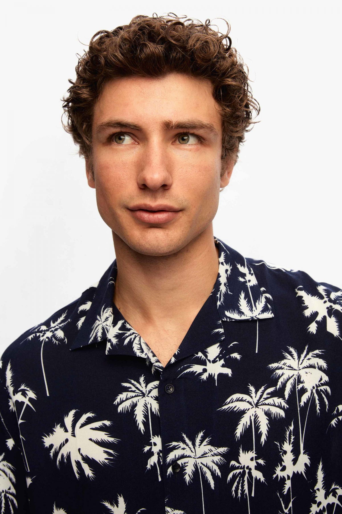 Ds Damat Relaxed Printed Palm Pattern Short Sleeve Summer Viscose Shirt  - Navy Blue