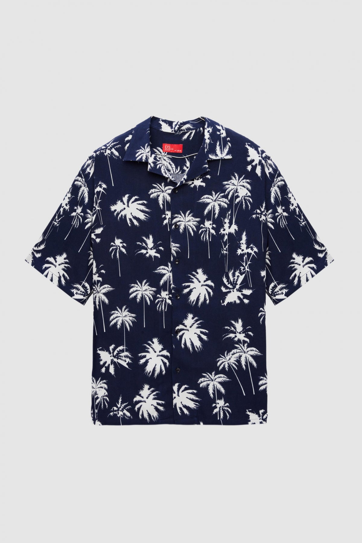 Ds Damat Relaxed Printed Palm Pattern Short Sleeve Summer Viscose Shirt  - Navy Blue
