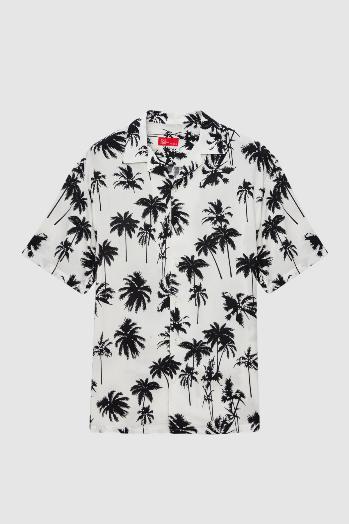 Ds Damat Relaxed Printed Palm Pattern Short Sleeve Summer Viscose Shirt  - Red