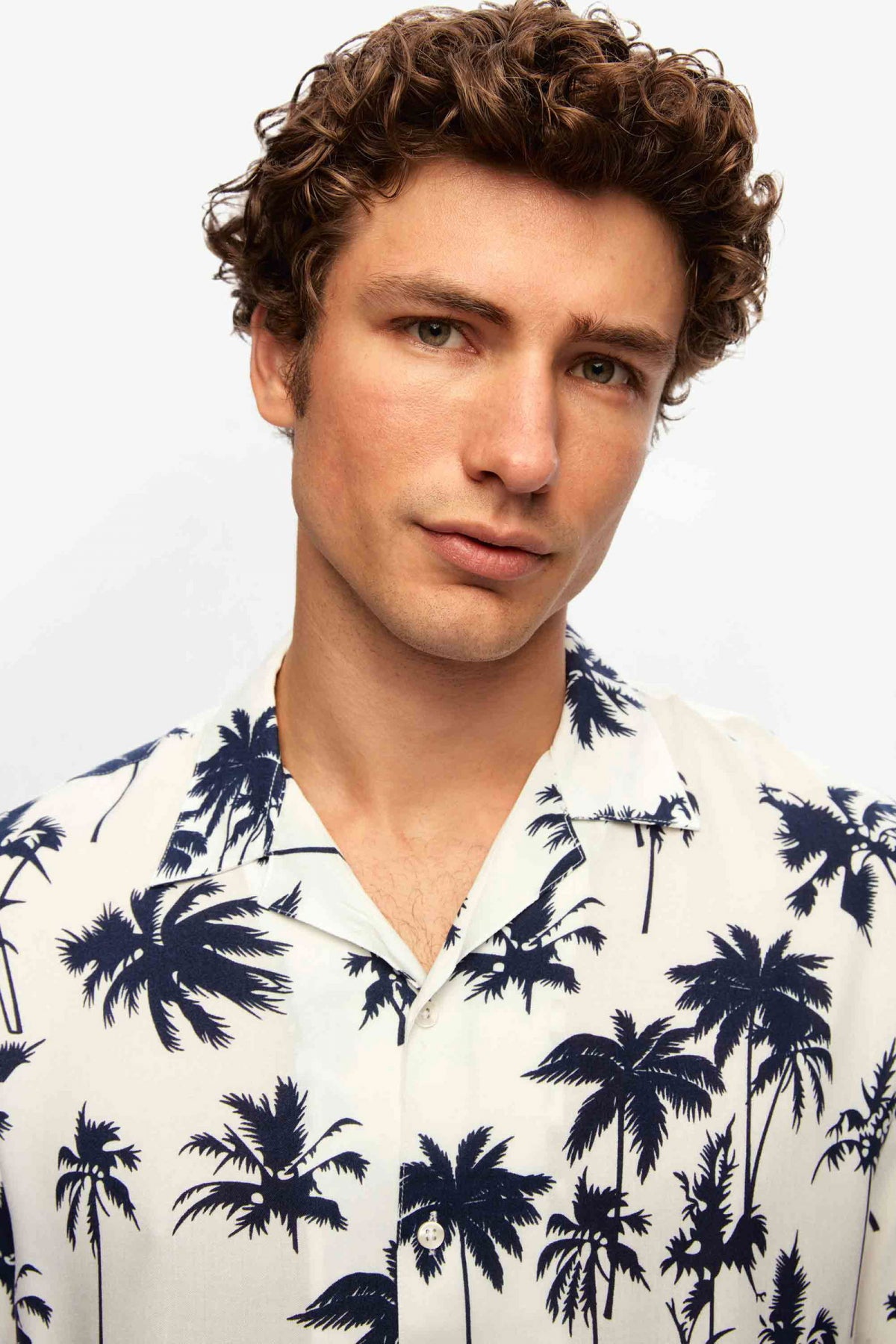 Ds Damat Relaxed Printed Palm Pattern Short Sleeve Summer Viscose Shirt  - White