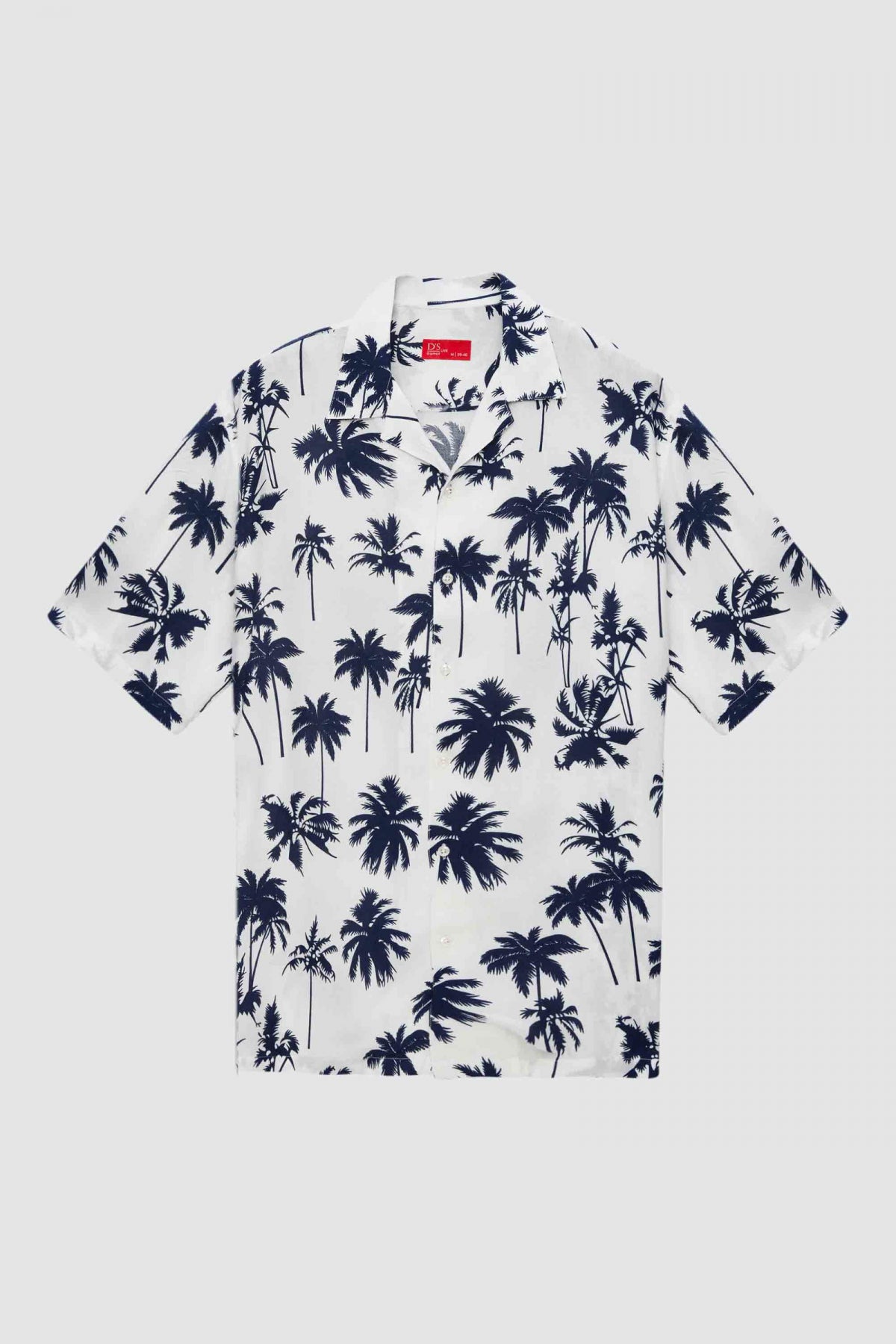 Ds Damat Relaxed Printed Palm Pattern Short Sleeve Summer Viscose Shirt  - White