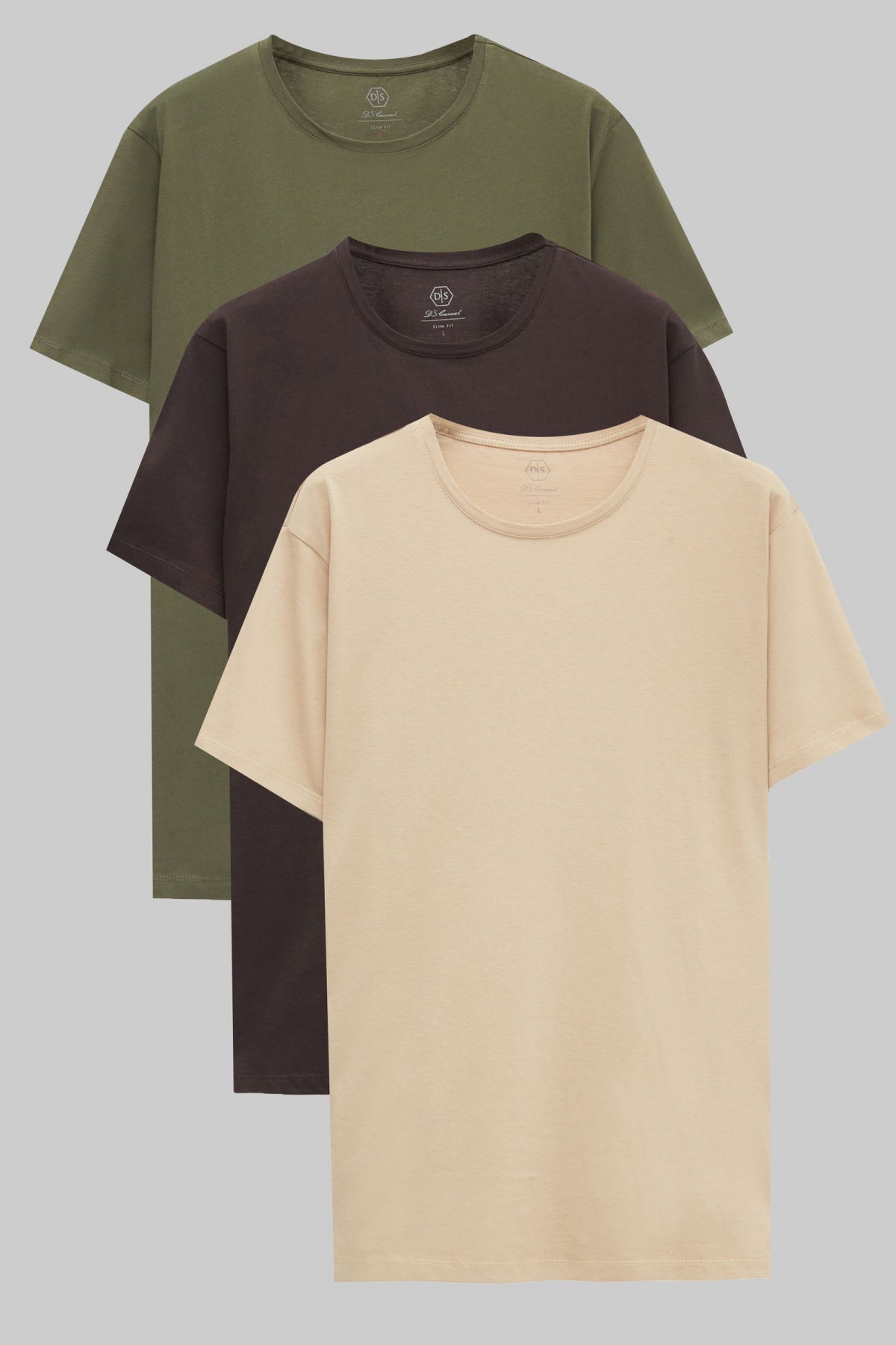 Ds Damat Slim Fit 3-Pack T-Shirts  - Khaki/Brown/Beige