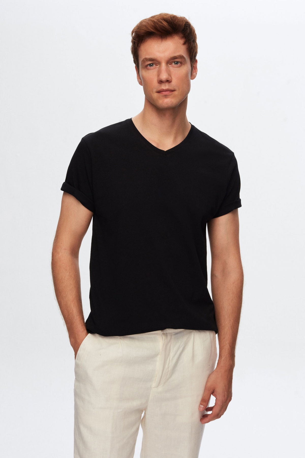 Ds Damat Slim Fit 3-Pack V-Neck T-Shirts  - Black/White/Beige