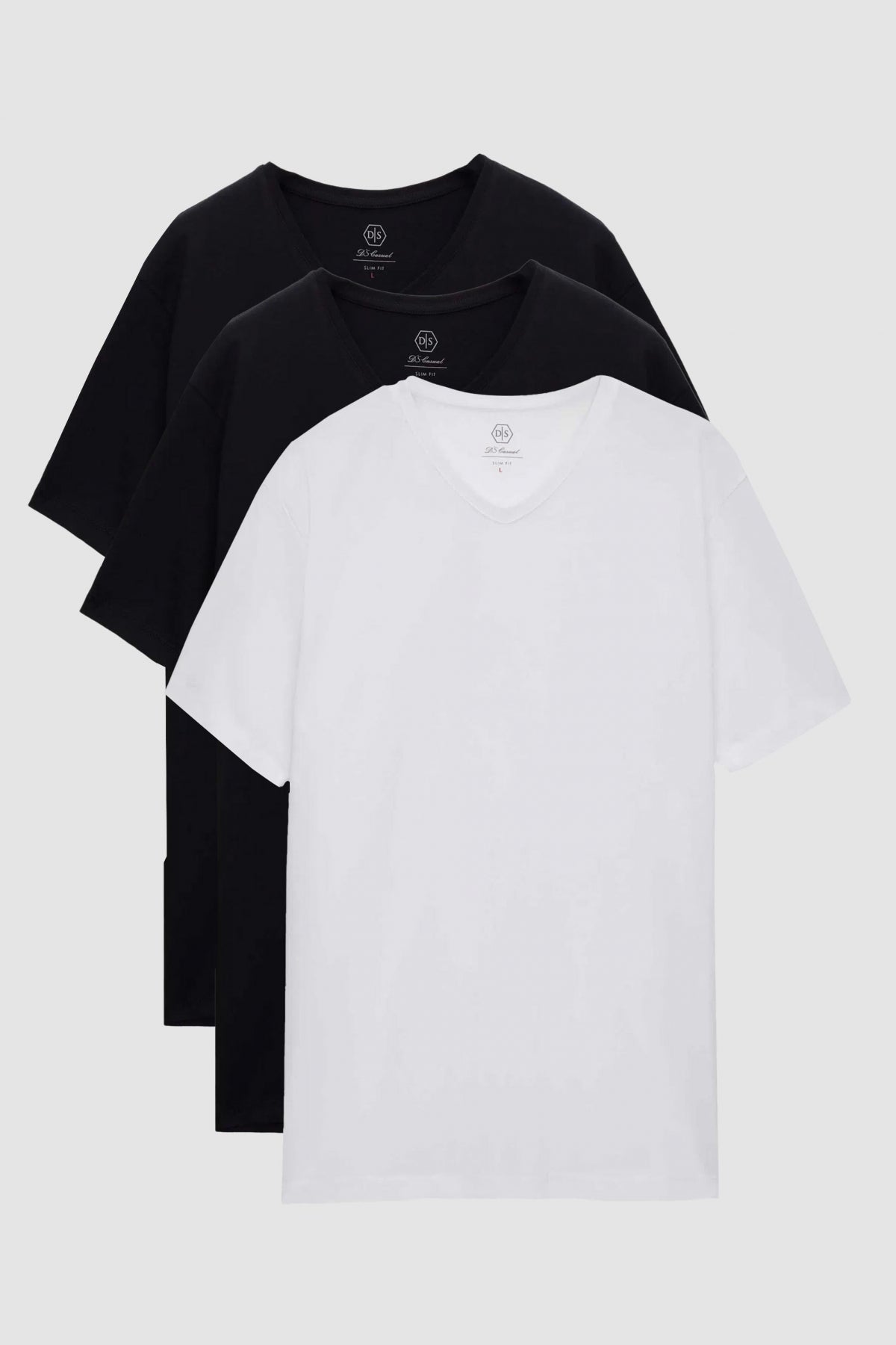 Ds Damat Slim Fit 3-Pack V-Neck T-Shirts  - Black/White