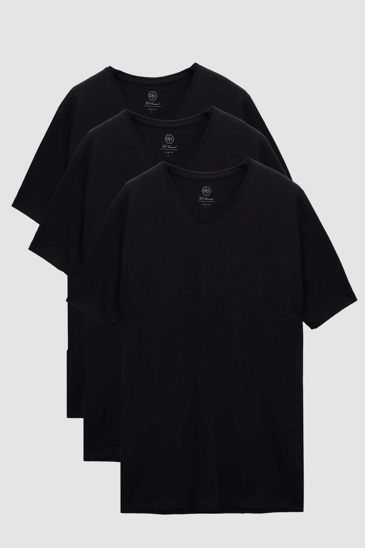 Ds Damat Slim Fit 3-Pack V-Neck T-Shirts  - Black
