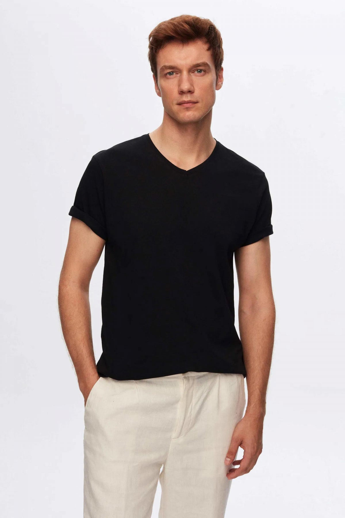 Ds Damat Slim Fit 3-Pack V-Neck T-Shirts  - Black