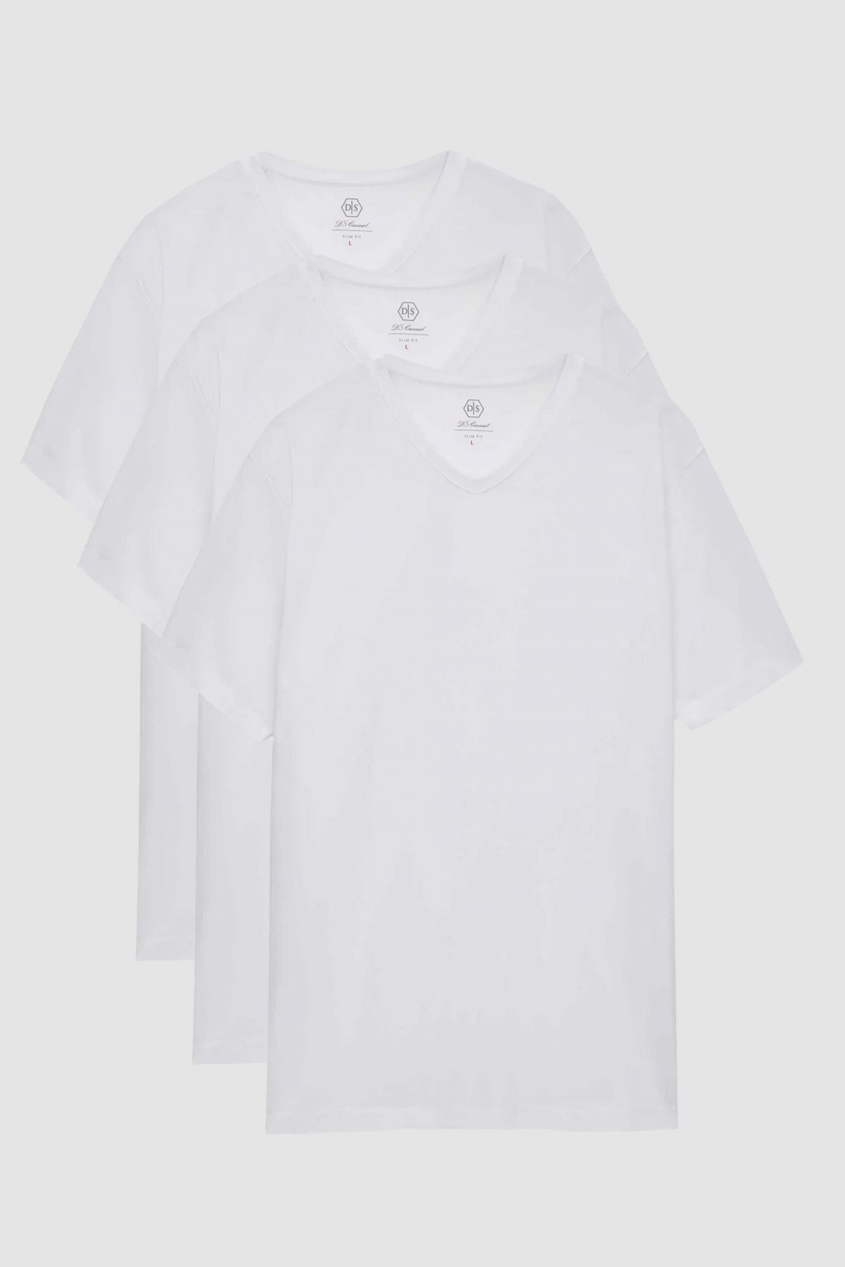 Ds Damat Slim Fit 3-Pack V-Neck T-Shirts  - White