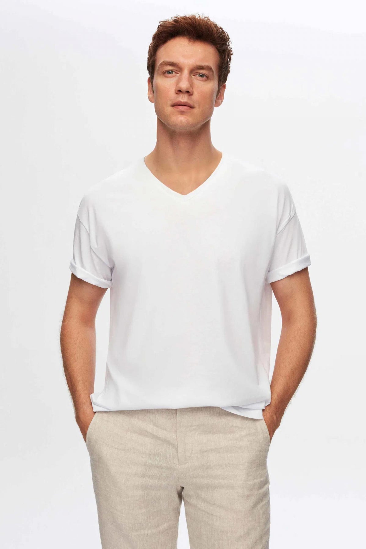 Ds Damat Slim Fit 3-Pack V-Neck T-Shirts  - White