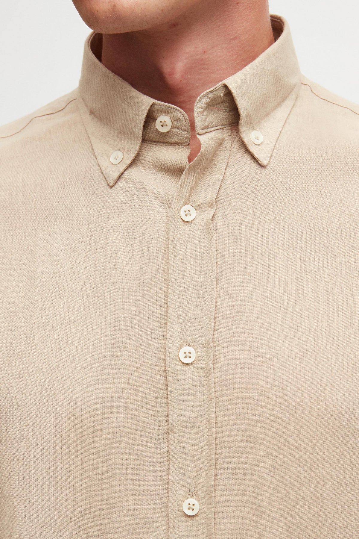 Ds Damat Slim Fit Button-Down 100% Cotton Summer Linen-Look Shirt  - Beige