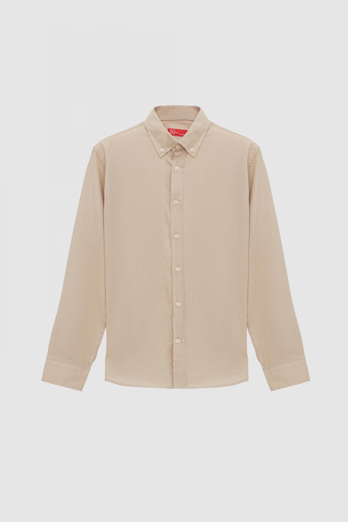 Ds Damat Slim Fit Button-Down 100% Cotton Summer Linen-Look Shirt  - Beige