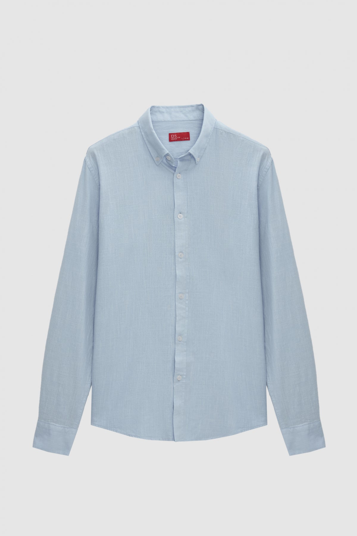 Ds Damat Slim Fit Button-Down 100% Cotton Summer Linen-Look Shirt  - Blue
