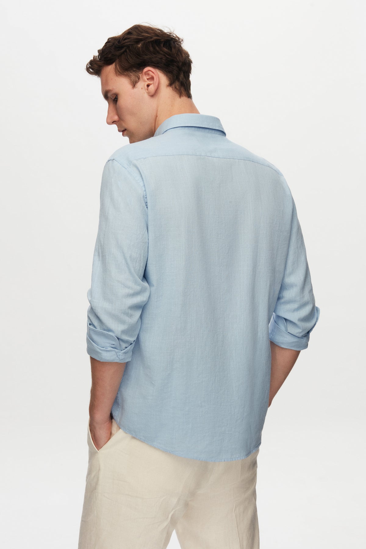 Ds Damat Slim Fit Button-Down 100% Cotton Summer Linen-Look Shirt  - Blue