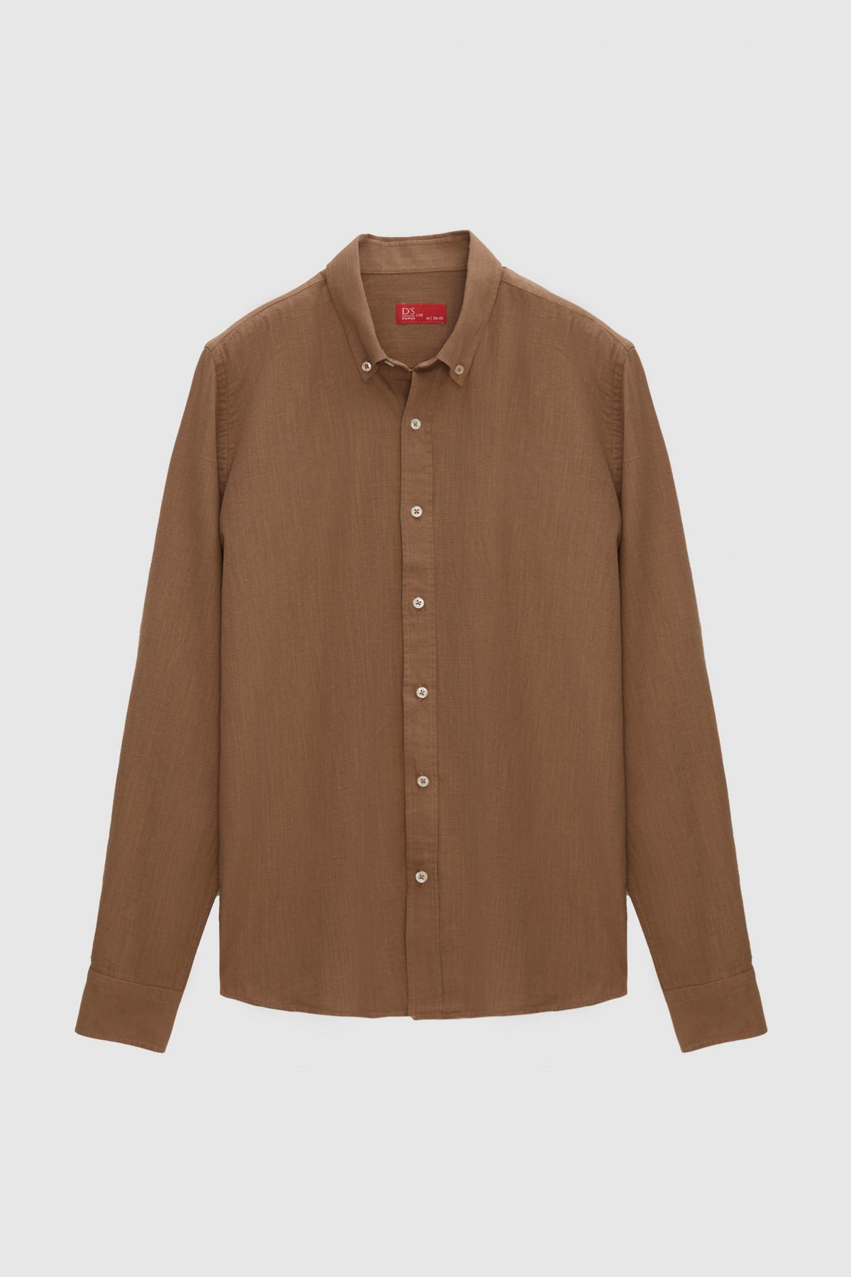 Ds Damat Slim Fit Button-Down 100% Cotton Summer Linen-Look Shirt  - Brown