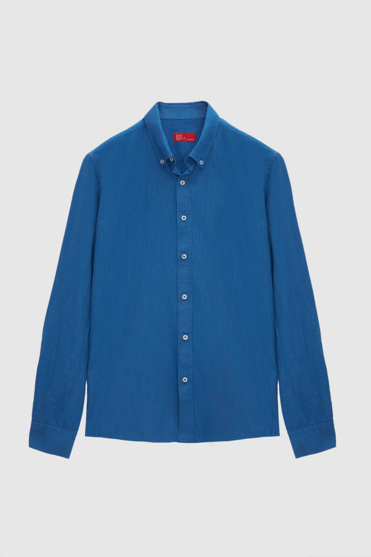 Ds Damat Slim Fit Button-Down 100% Cotton Summer Linen-Look Shirt  - Cobalt Blue