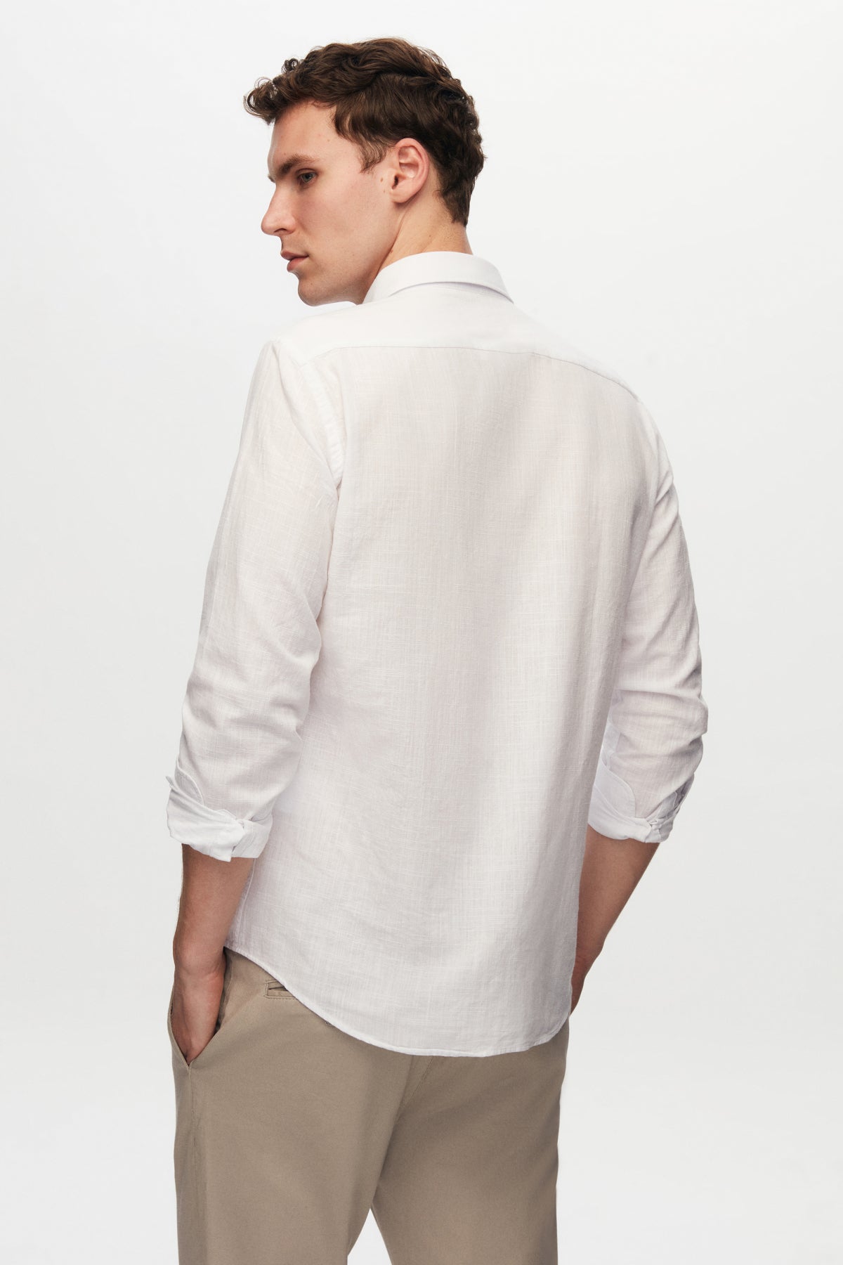 Ds Damat Slim Fit Button-Down 100% Cotton Summer Linen-Look Shirt  - Ecru